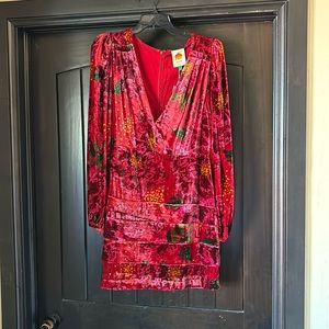 Velvet Floral Wrap Mini Dress - Red